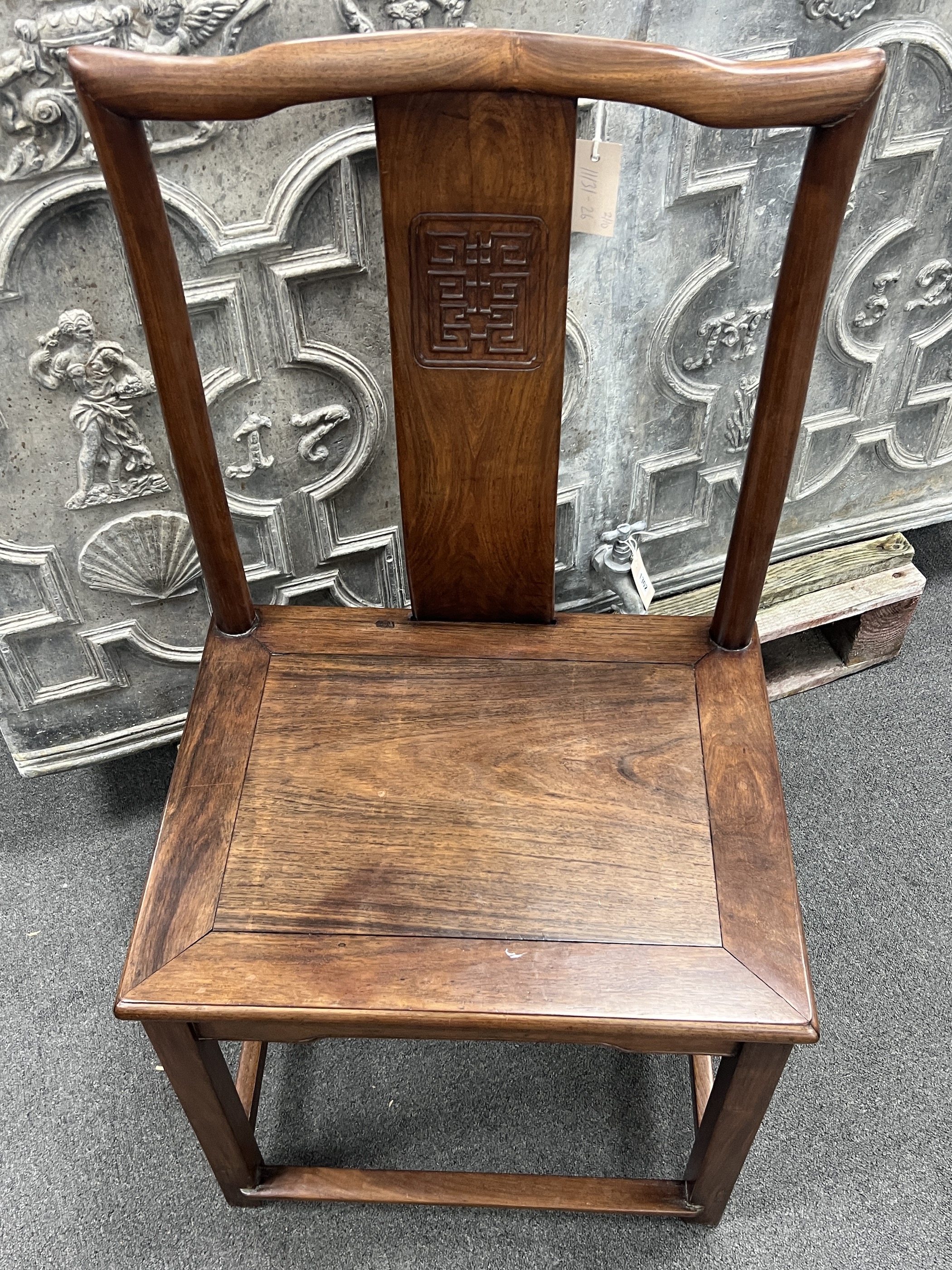 A 20th century Chinese hongmu side chair, width 53cm, depth 42cm, height 101cm